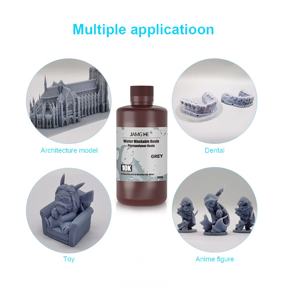 JAMG HE Rapid UV-Curing Resin 405nm, Dental Model Resin for Orthodontic Brace Water Washable with Lower Shrinkage & High Presicion Grey 500g JAMG HE