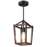 EDISHINE Pendant Lights for Kitchen Island, 1-Light Farmhouse Cage Hanging Light Fixtures, Rustic Wood with Brown Finish, Adjustable Height Pendant Light for Dining Room, Allway and Foyer EDISHINE