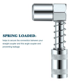 Silver 90 Degree Grease Coupler Gun Adapter 90 Degree Grease Gun Coupler Grease Gun Fittings Grease Gun Tips 3 Jaw Angle Swivel Snap Right Fitting Tool for Farm Truck Auto Industrial Use(2 Pieces) Boao