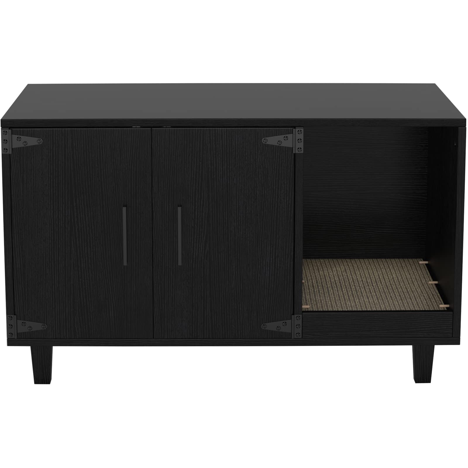 GDLF Modern Wood Pet Crate Cat Washroom Hidden Litter Box Enclosure Furniture House as Table Nightstand with Scratch Pad,Stackable (Black) - WoodArtSupply