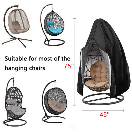 【Upgraded】Patio Egg Chair Covers with Zipper, Wicker Egg Swing Chair Covers, Waterproof Heavy Duty Weather Resisatnt Outdoor Chair Cover, Windproof Hanging Chair Cover, 75" x 45", Black, 1 Pack FLYMEI