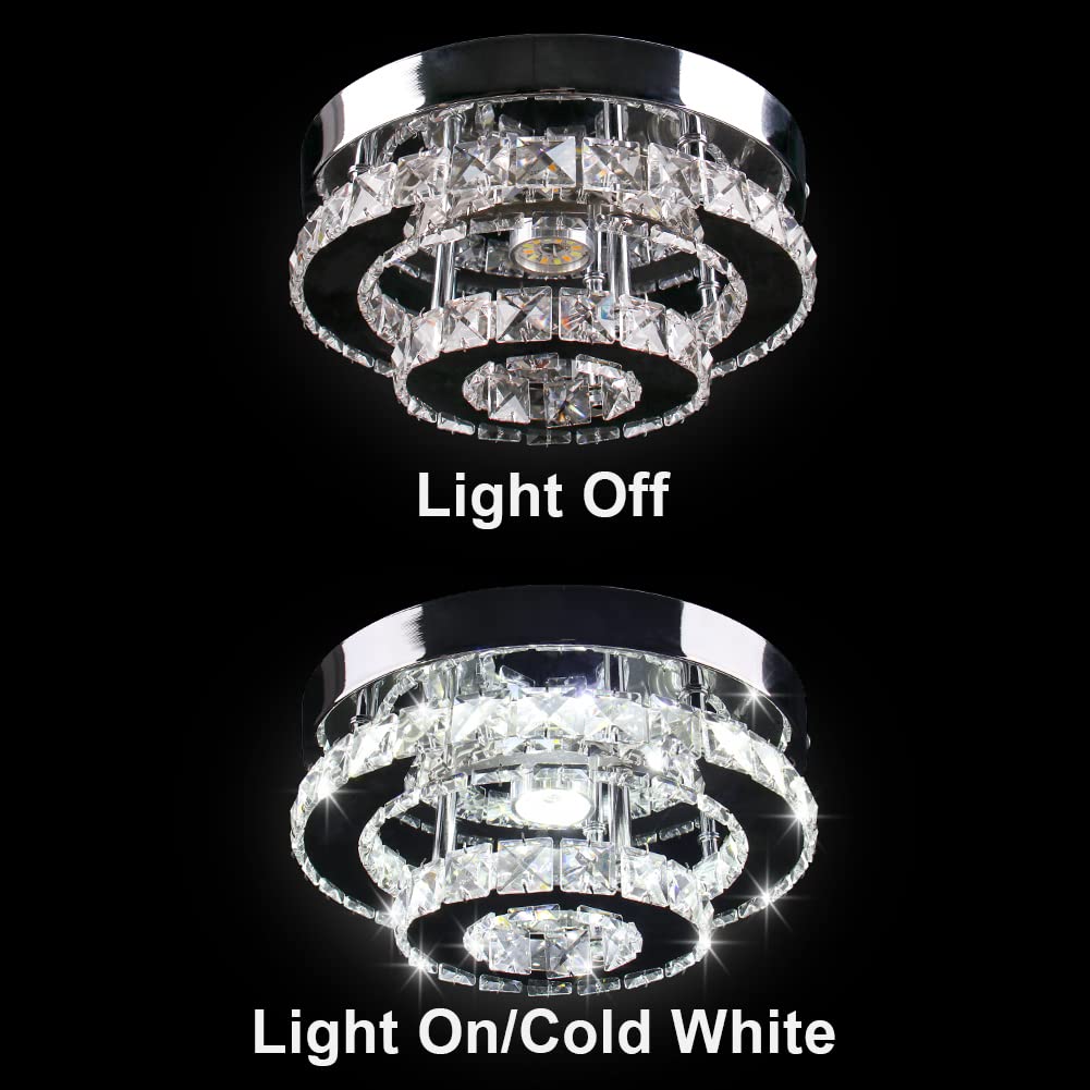 Cainjiazh Mini Chandelier LED Crystal Ceiling Light 2 Layers Flush Mount Ceiling Light Modern Chandelier Lighting for Hallway Staircase Kitchen Bathroom (Cool White) Cainjiazh