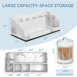 TuCao Marble Bathroom Countertop Organizer, Toothbrush Holders for Bathroom with 3PCS Qtip Holder Dispenser and Toothpaste Holder Drainage for Bathroom Accessories Organization Counter Vanity Storage TuCao