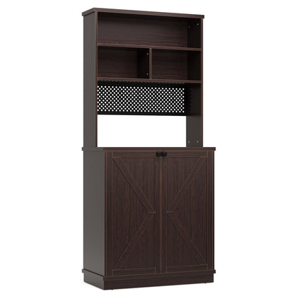 Tribesigns 70.9" Dark Walnut Tall Bookcase with Doors and DIY Pegboard for Home Office and Living Room - WoodArtSupply