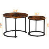 ZENY Nesting Coffee Table Set of 2, 23.6inch Round Coffee Table Wood Grain Top with Sturdy Metal Frame, Industrial End Table Side Tables for Living Room Bedroom Balcony Yard, Rustic Brown ZENY