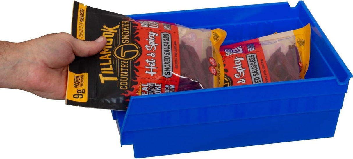 Akro-Mils 30150 Plastic Shelf Bins, Heavy Duty Storage Bins for Garage, Closet, and Drawer Organization, 12-Inch x 6-1/2-Inch x 4-Inch, Blue, 12-Pack Akro-Mils