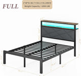 ChicZhiNest Full Bed Frame with Charging Station, LED Lights, Heavy Duty Metal Slats, Headboard with Upholstered Back and Storage Shelves, No Box Spring, Noise-Free, Easy Assembly, Dark Gray ChicZhiNest