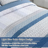 WONGS BEDDING Blue Quilt Twin Size, Bohemian Stripe Quilt Sets 2 Pieces Blue Boho Quilted Bedspread Set Lightweight Microfiber Coverlet Bedding Set All Season (68"×86") WONGS BEDDING