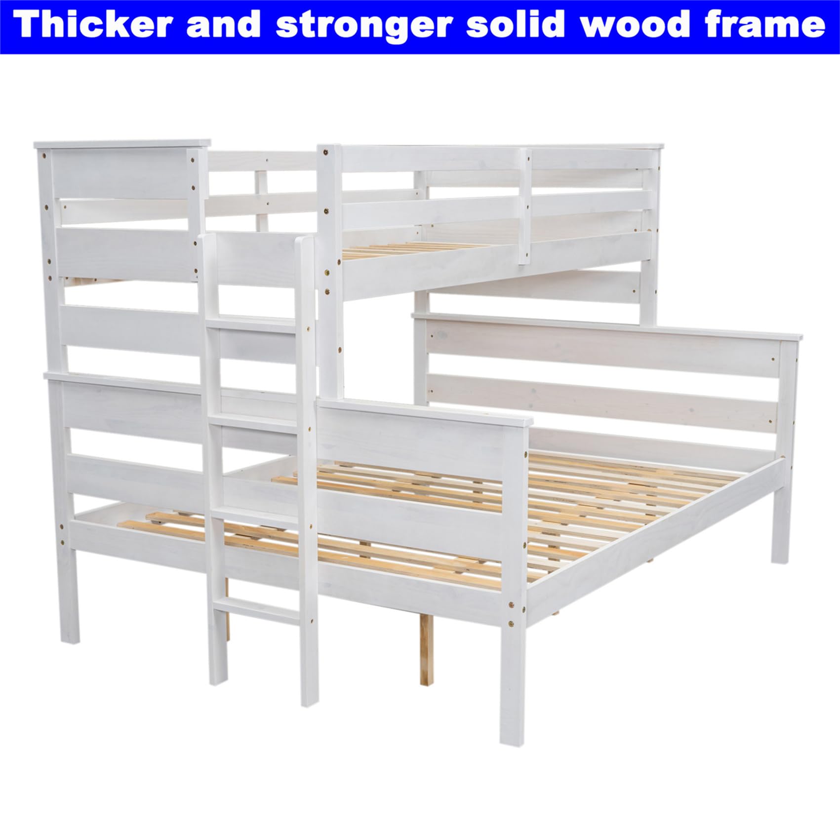 LEEKOUS Upgraded Solid Wood Twin XL Over Queen Bunk Bed - Convertible, Safe & Durable Frame in White - WoodArtSupply