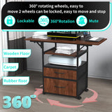 Movable Heat Press Table with Pull-Out Tray, 4 Tier Foldable Heat Press Stand with Drawers - Heat Press Stand with Wheels for Easy Mobility, Heavy Duty Rolling Metal Workbench (Brown) VCGGAIP