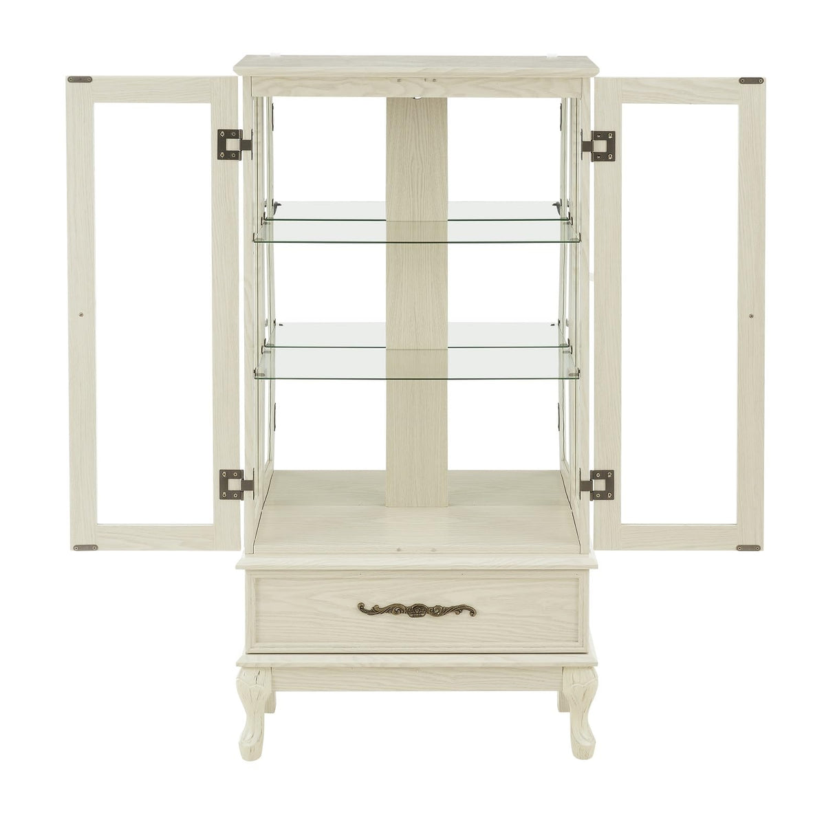 Firscook Curio Cabinet with Lighted,Tall Leg Glass Door Antique Cabinet with 1 Drawer, Curio Display Cabinet with Adjustable Glass Shelves,Corner China Cabinet for Living Room (White) Firscook