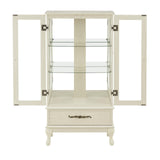 Firscook Curio Cabinet with Lighted,Tall Leg Glass Door Antique Cabinet with 1 Drawer, Curio Display Cabinet with Adjustable Glass Shelves,Corner China Cabinet for Living Room (White) Firscook