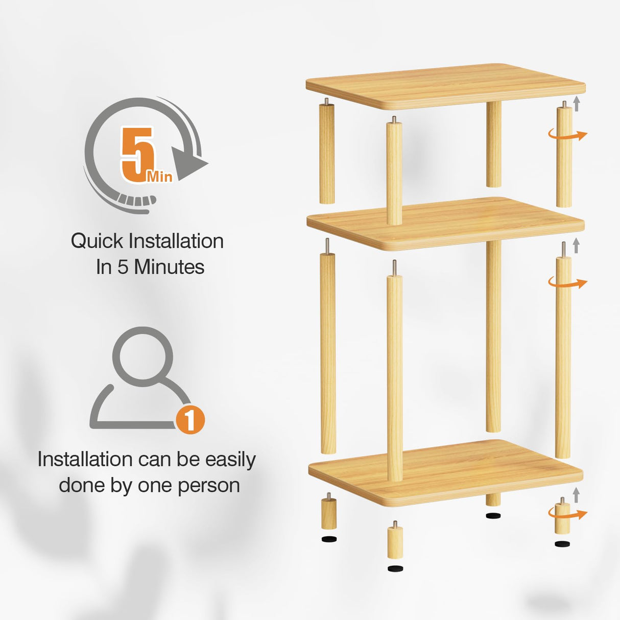 Apicizon 3 Tier End Table, Record Player Stand with Storage Shelf, Wooden Vinyl Record, Nightstand Bedside Table for Small Spaces, Bedroom, Living Room, Easy Assembly, Natural Apicizon