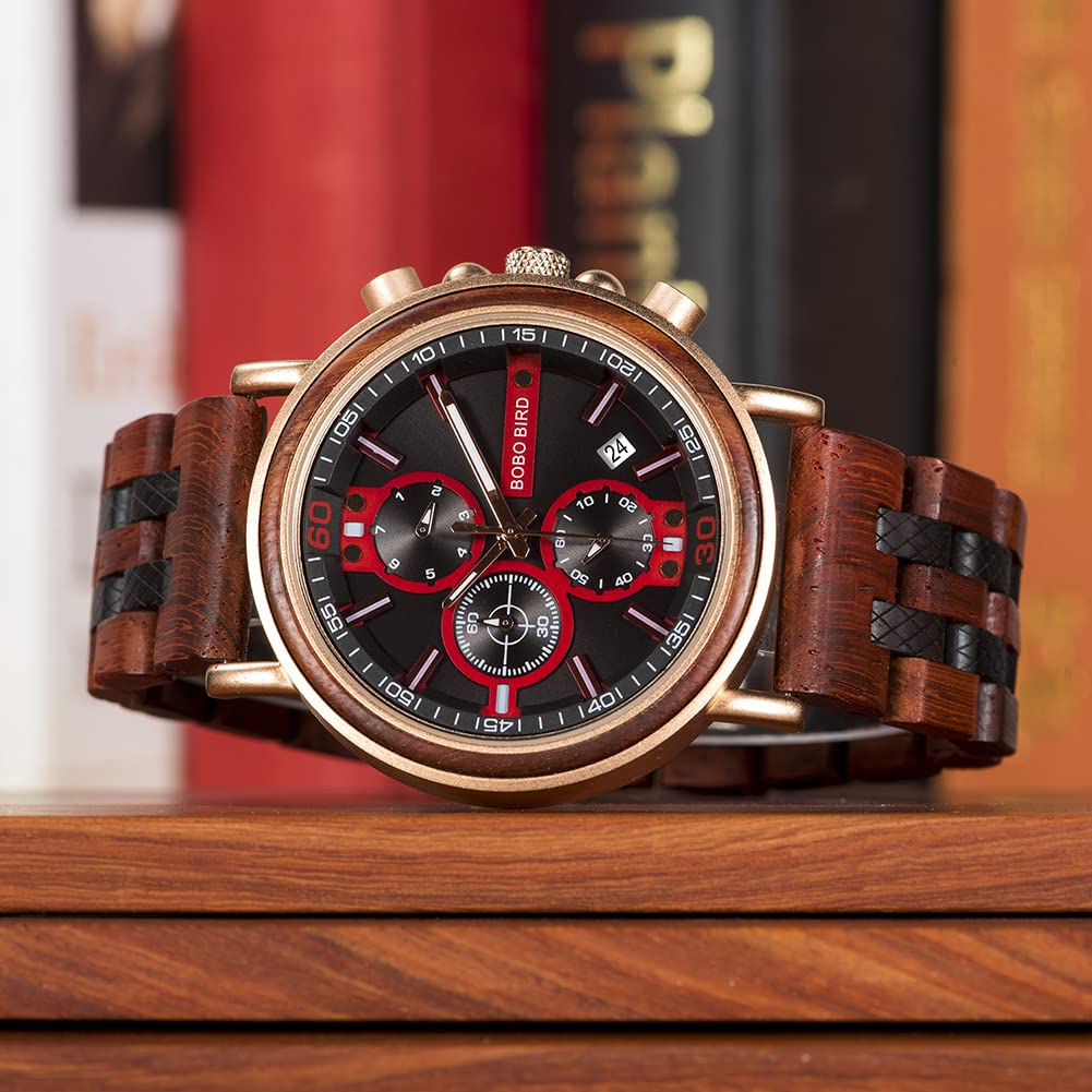 2win Mens Engraved Wooden Watch Personalized Watch Customized Family Watch for Boyfriend Fiancé Husband Dad Son Wood Wrist Watch for Birthday Anniversary Christmas Watches (Custom Box Photo) 2win