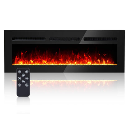 60" Electric Fireplace Wall Mounted and Recessed with Remote Control, 750W/1500W Fireplace Heater 8H Timer with Adjustable Multicolor Flame, Touch Screen & Low Noise, Black