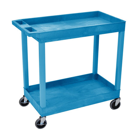LUXOR EC11-BU Plastic Utility Tub Cart with Two Shelves 2.5" Deep Each, 400 lbs. Weight Capacity, Ergonomic Push Handle, Blue Luxor
