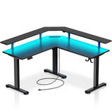 Rolanstar Standing Desk L Shaped with LED Light and Power Outlet, Electric Height Adjustable Desk with Monitor Stand, Carbon Fiber Rolanstar