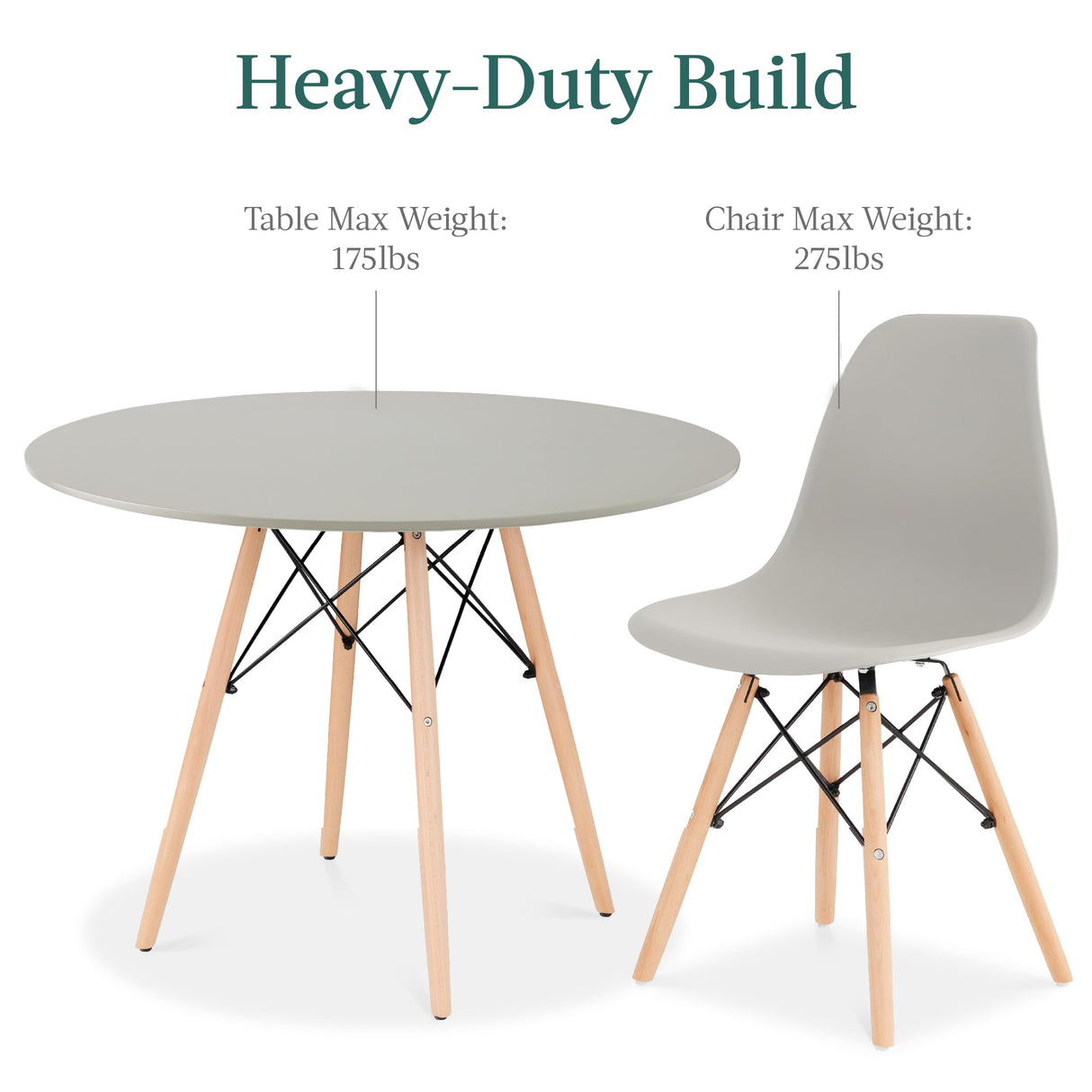 Best Choice Products 5-Piece Dining Set, Compact Mid-Century Modern Table & Chair Set for Home, Apartment w/ 4 Chairs, Plastic Seats, Wooden Legs, Metal Frame - Gray/Oak Best Choice Products