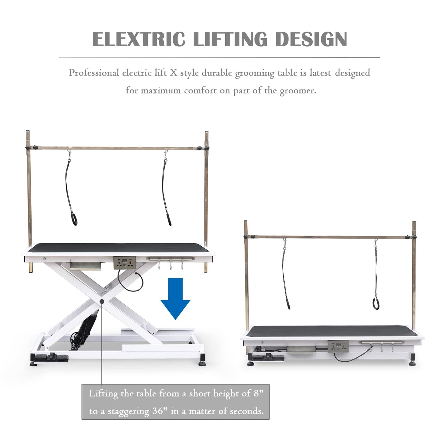 SoarFlash 49.6” Electric Lift Pet Dog Grooming Table,Heavy Duty Electric Grooming Table for Dogs&Cats,Heavy Duty Height Adjustable with Overhead Arm, Clamps, Two Grooming Noose - WoodArtSupply