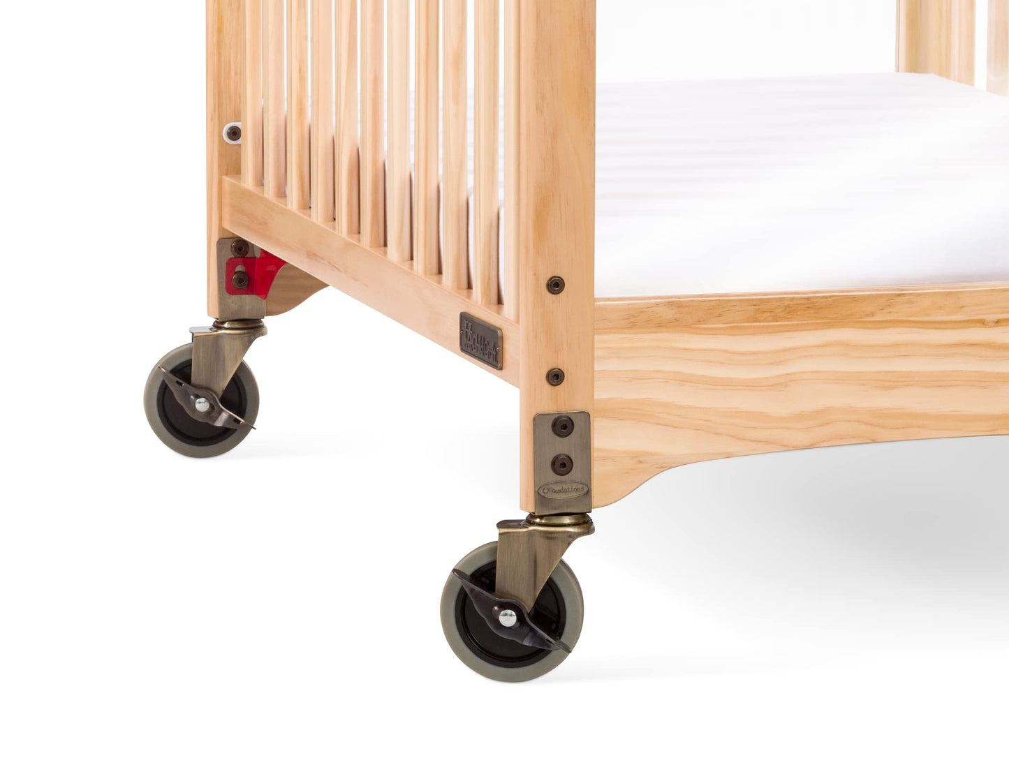 Child Craft Safe Haven Daycare Evacuation Wooden Compact Portable Crib with 4" Casters, Features Clearview End Panels, Durable Wood Construction, Easy Grib Handles, Fits Through Doorways (Natural)