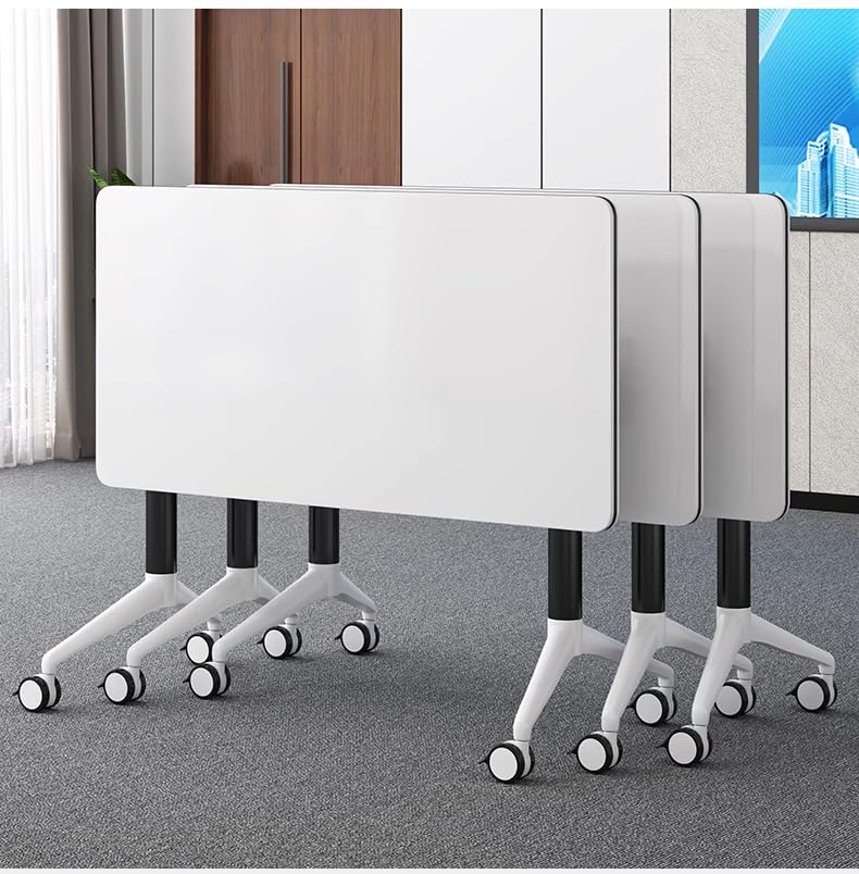 LISDERGOD Conference Table Foldable Meeting Tables, Mobile Training Table with Wheels, Flip Top Rolling Seminar Meeting Table for Office,Meeting Room,classr (White, 63×23.6×29.5in) LISDERGOD