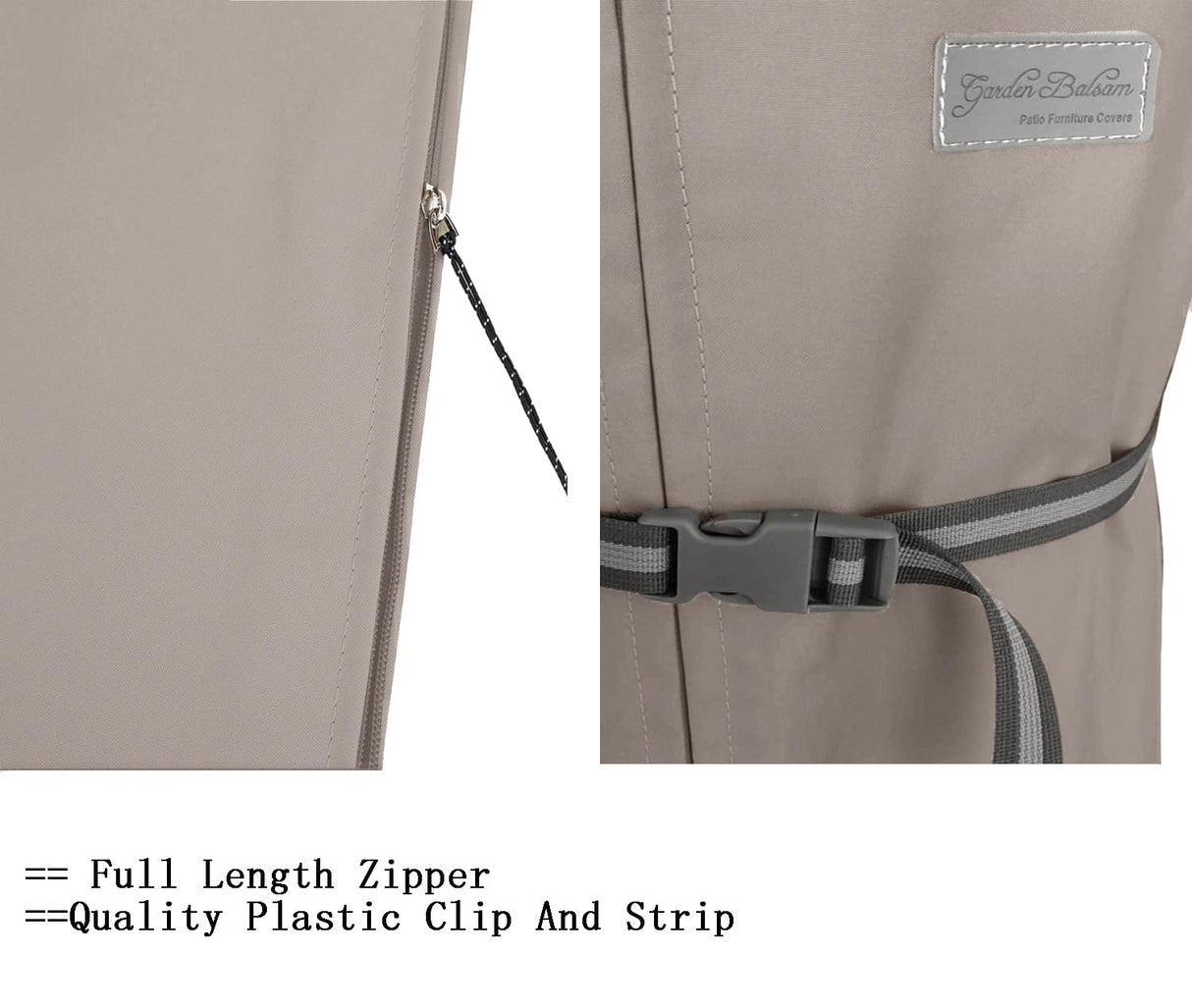 Garden Balsam Patio Umbrella Cover with Rod for 7 to 11 Ft Umbrellas & 15 Ft Double-Sided Umbrellas, Protective Waterproof Cover with Zipper, Beige Garden Balsam