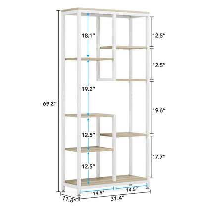 Tribesigns Industrial 6-Tier Bookshelf with 8 Open Shelves - Modern Walnut & White Storage Rack for Home & Office - WoodArtSupply