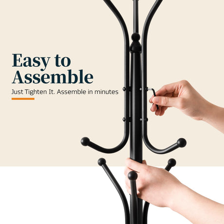 Yoobure Metal Coat Rack Freestanding with Marble Base, Coat Tree with 12 Hooks & Umbrella Holder, Coat Hanger Stand for Corner Entryway Bedroom Office, Heavy Duty Coat Rack Stand for Clothes Hats Bags Yoobure