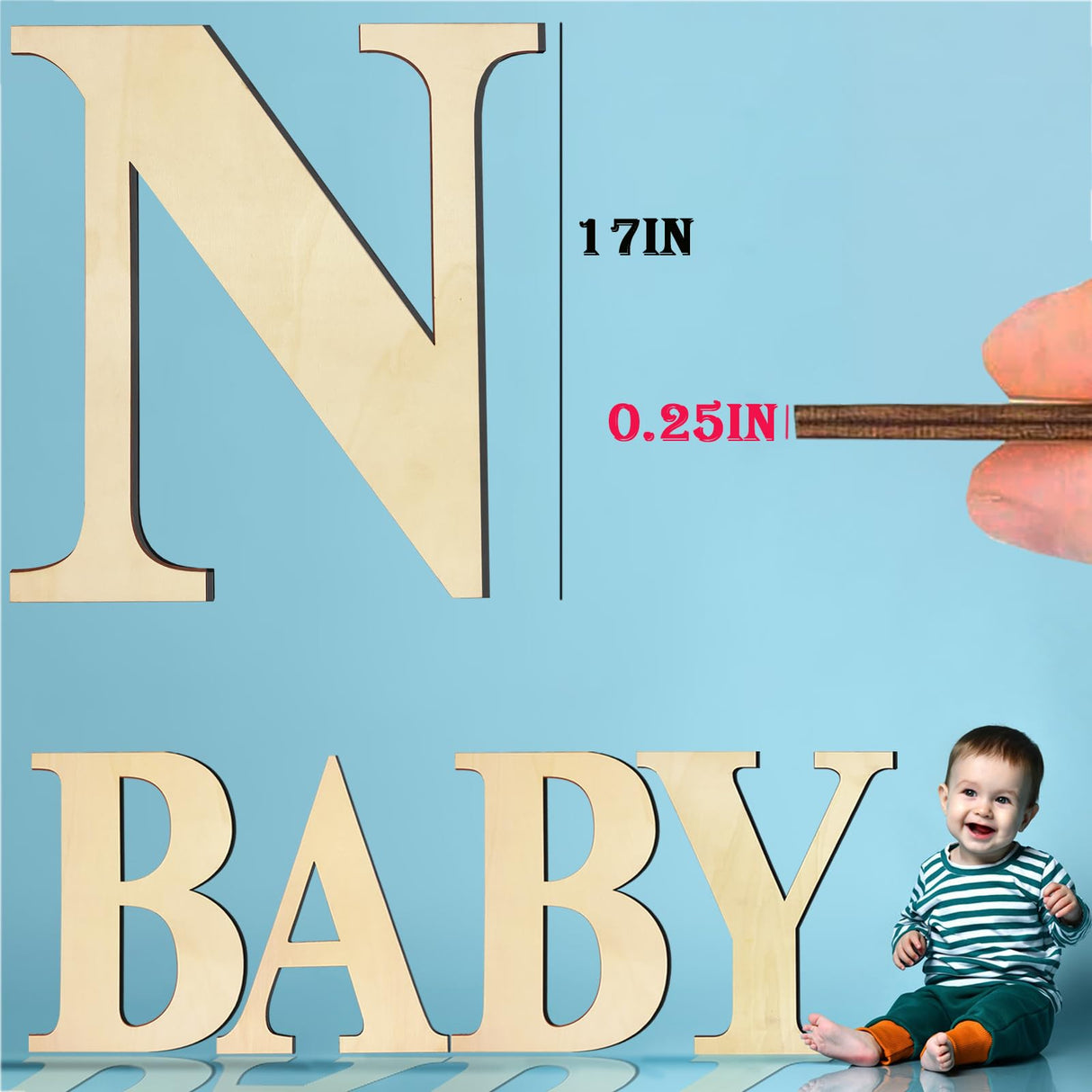 17 Inch Unfinished Wood Letter for Wall Decor, Paintable Thick Wooden Letter for DIY Craft Projects, Blank Wood Alphabet Letter for Birthday, Parties, Wedding, Christmas Home Decoration(Letter N) BIUWING