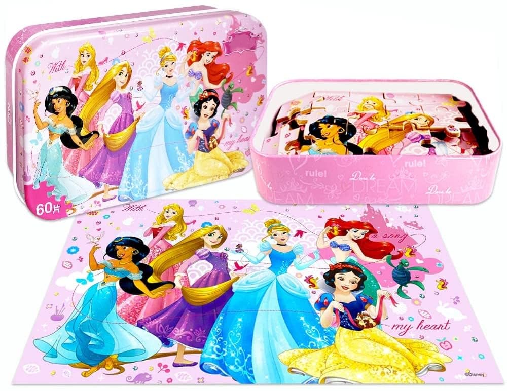 Generic NEILDEN Jigsaw Puzzles for Kids Ages 4-8 Puzzles Packed in Tin Box 60 Pieces Learning Educational Puzzles for Children Girls and Boys, Princess WoodArtSupply