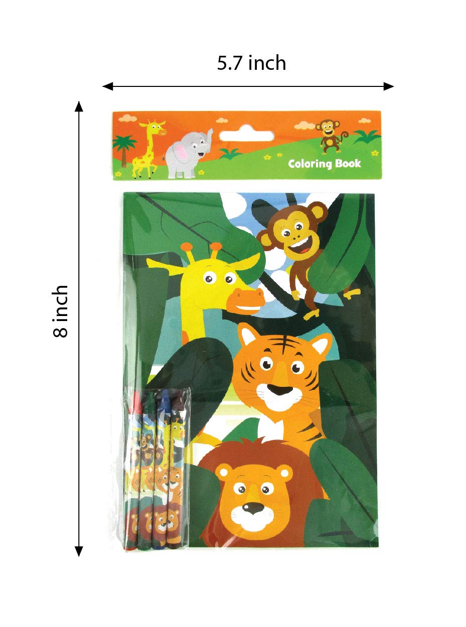 TINYMILLS Safari Zoo Animals Coloring Book for Kids with 12 Coloring Books and 48 Crayons Fun Jungle Book Animals Birthday Party Supplies Zoo Party Favor Bag Fillers TINYMILLS