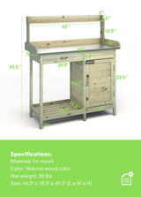 Arnot Wooden Potting Bench Tables, Fir Work Station Table Outdoor Garden Potting Table with Cabinet, Hook, Storage Bottom Shelf,for Garden Supplies ARNOT