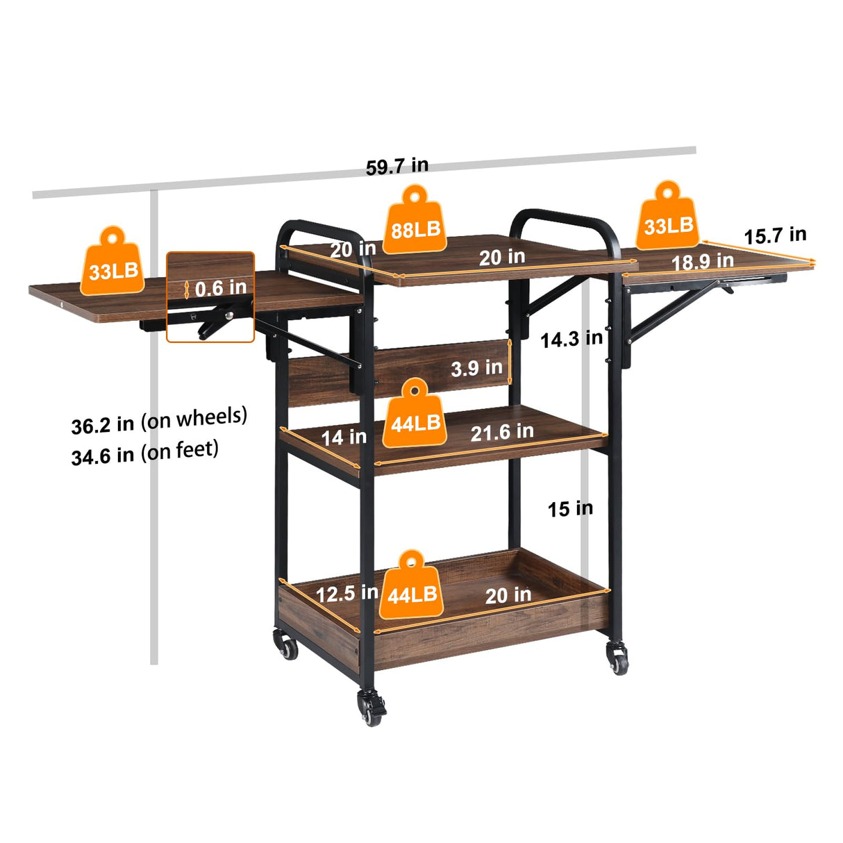Kokorona 3 Tier Heat Press Table, Movable Heat Press Stand for Storage, Heavy Duty Heat Press Stand with Folding Working Table, Rolling Craft Station for Sublimation Print and Transfer Machine Kokorona