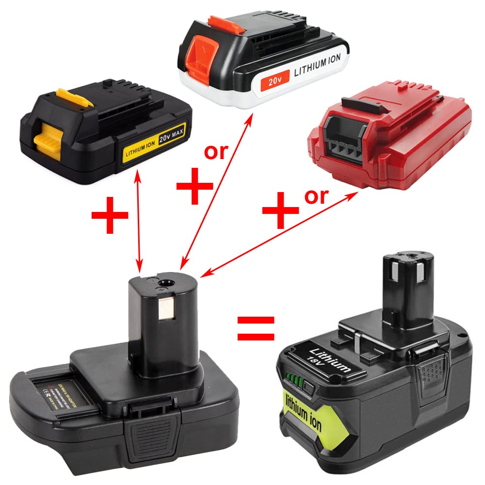 Replacement for Ryobi 18V Lithium-Ion Battery Adapter for Ryobi 18V One+ Cordless Tool, Compatible with Black+Decker/ Porter-Cable/Stanley 20V Lithium Battery Convert to Ryobi 18V Lithium Battery P108 QINIZX