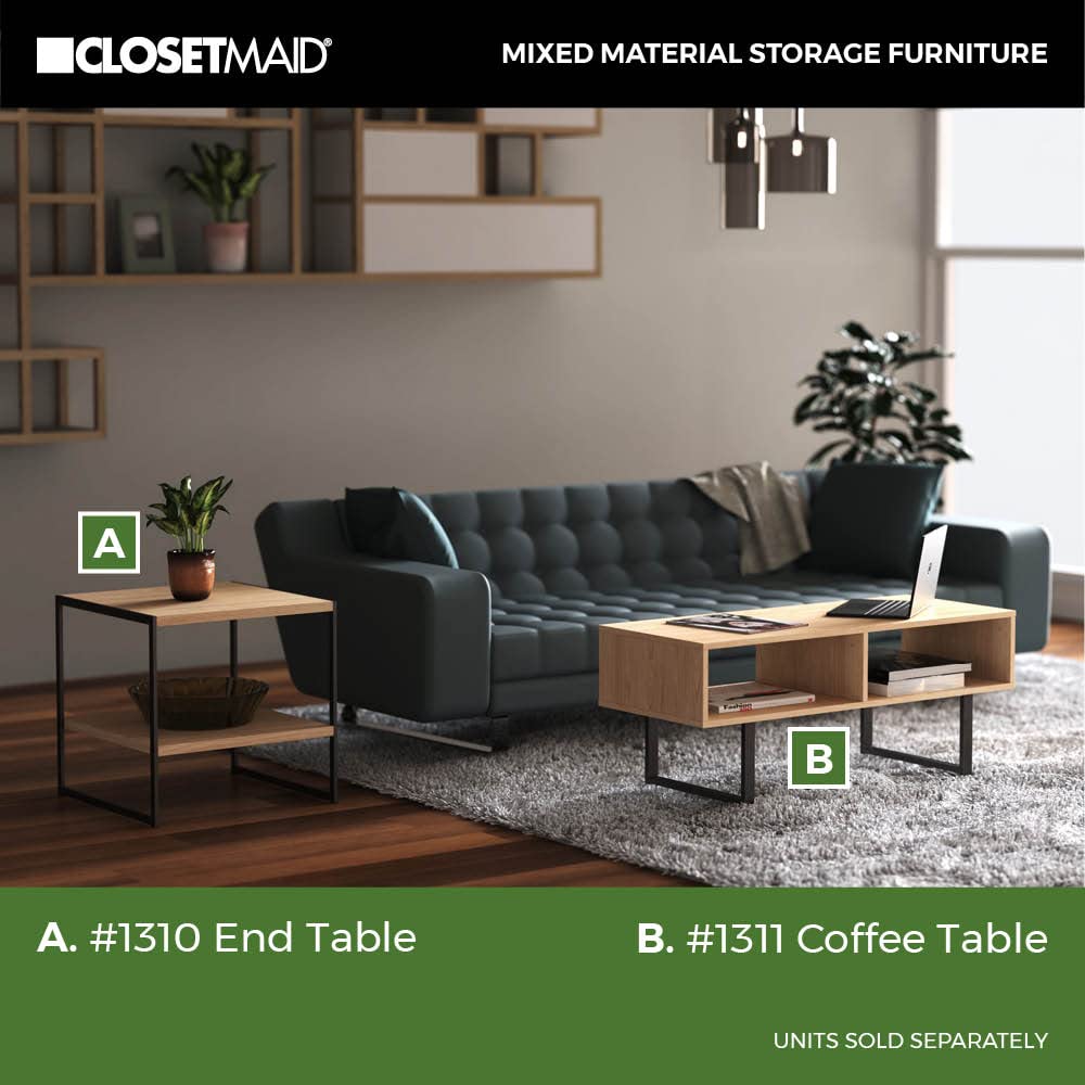 ClosetMaid 1311 Rectangular Wood Coffee Table with Storage Shelves, Natural ClosetMaid