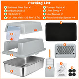 SZEE XL Stainless Steel Litter Box, Top Exit Design, Non Stick, No Smell, Easy Cleaning, Activated Charcoal Odor Control Design, Half/Fully Enclosed Design, Footboard, Trapping Mat & Scoop Included SZEE