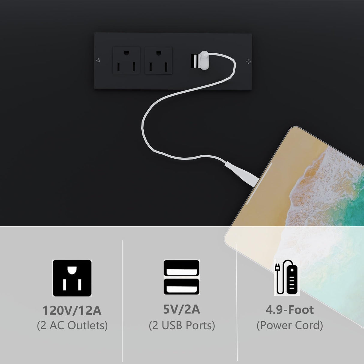 Irontar Rattan Nightstand with Charging Station, Night Stand with 3 Large Rattan Drawers, Accent End Table, Bedside Table with Solid Wooden Legs for Bedroom, Black and Natural BZZ006BME Irontar