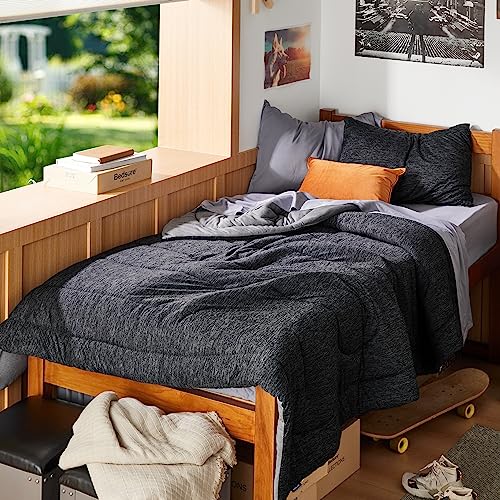 Bedsure Twin/Twin XL Comforter Set - Cooling and Warm Bed Set, Charcoal Black Reversible Bedding for All Season, 2 Pieces, 1 Twin/Twin XL Size Comforter (68"x88") and 1 Pillow Case (20"x26") Bedsure