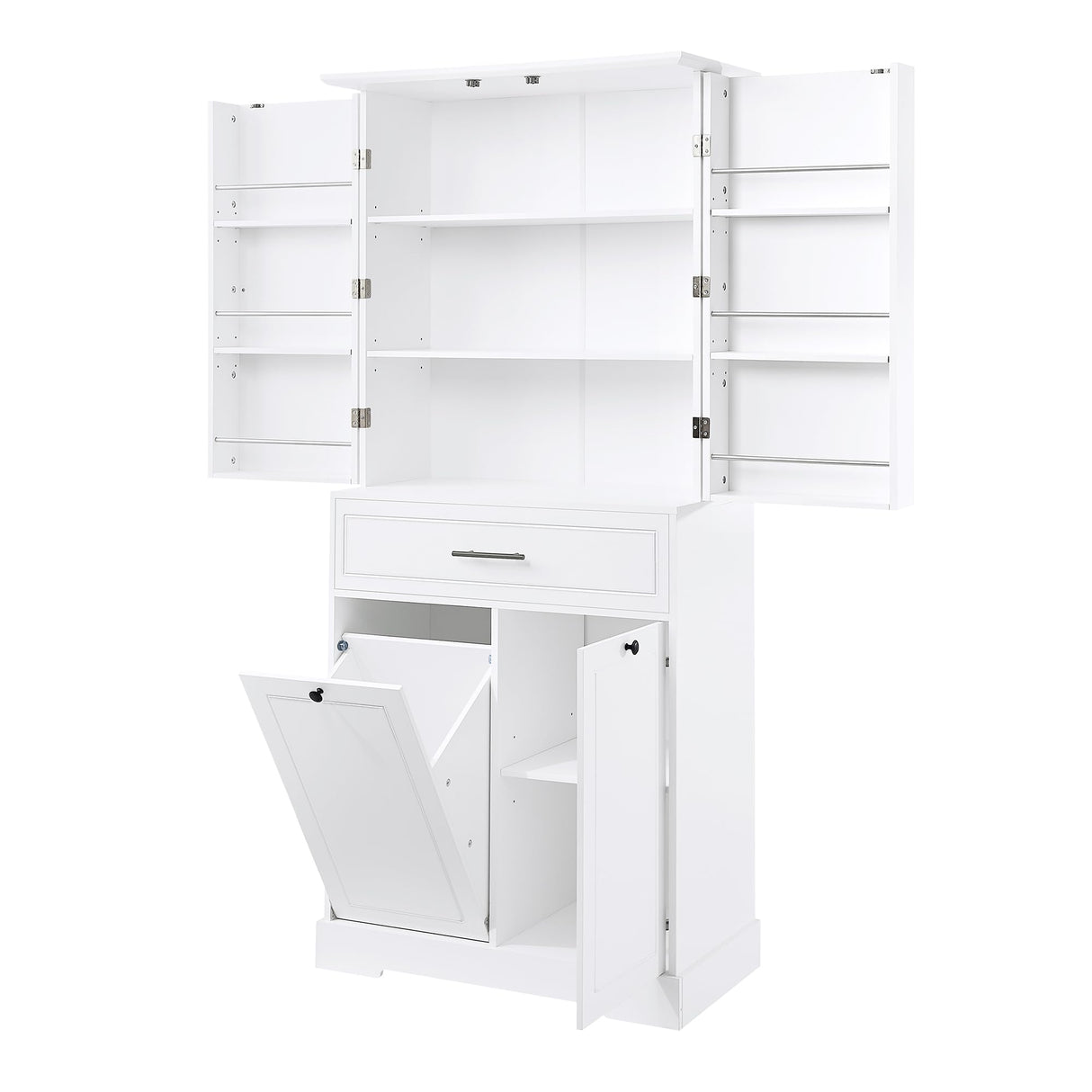 LUMISOL 72'' Tall Tilt Out Laundry Hamper, Bathroom Storage Cabinet with Hidden Laundry Hamper Basket, Drawer & 3 Doors, Freestanding Bathroom Cabinet with Adjustable Shelf, White LUMISOL