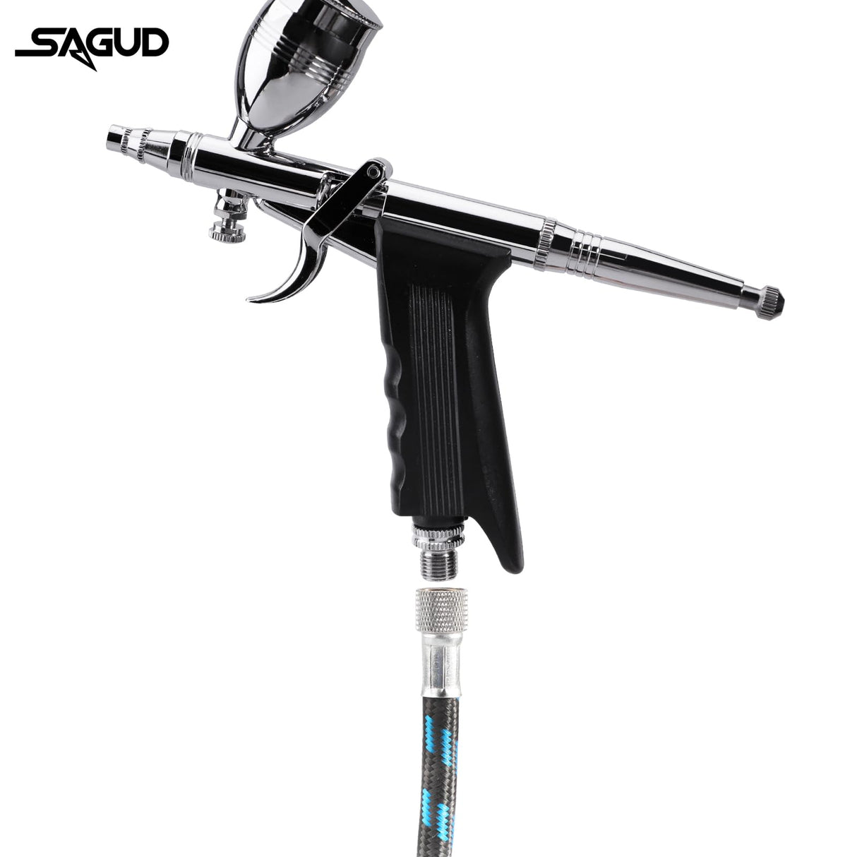 SAGUD Airbrush Gun Set Single Action Air Brush Pen 0.3mm with Extra 0.5 0.8 mm Needles,Airbrush Hose and 2CC/5CC/13CC Cup Kit SAGUD