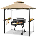 Giantex Grill Gazebo, 8ft x 5ft Grill Station with Canopy, Heavy Duty Steel Frame, 2 Side Shelves, 5 Hooks, 8 Ground Stakes, Outdoor Grill Shelter Barbecue Tent for Backyard Patio Camping (Beige) Giantex