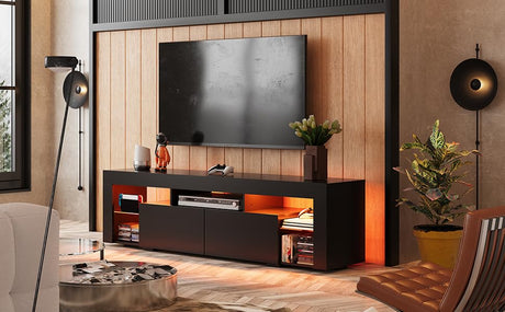 WLIVE 63 Inch TV Stand, LED Entertainment Center for 60 to 70 Inch TV, Modern TV Console with 2 Drawers, TV Stands for Living Room, Black WLIVE
