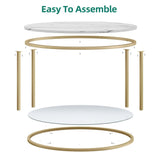 YITAHOME White Marble Round Coffee Table with Glass for Living Room, 2-Tier Circle Coffee Table with Storage Clear Coffee Table, Simple Modern Center Cocktail Table, White & Gold YITAHOME