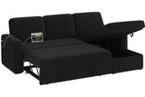 Yaheetech Sectional Sofa L-Shaped Sofa Couch Bed w/Chaise & USB, Reversible Couch Sleeper w/Pull Out Bed & Storage Space, 4-seat Fabric Convertible Sofa, Pull Out Couch for Living Room Black Yaheetech