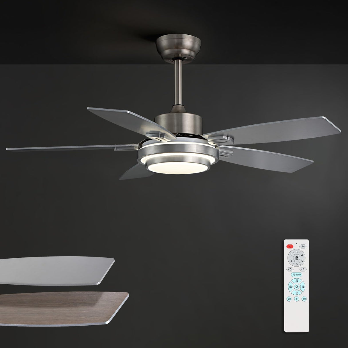 Fanbliss 42 Inch Nickel Ceiling Fans with Lights and Remote Control for Bedroom, Modern Ceiling Fan with Quiet Reversible DC Motor, 3CCT, Dimmable, LED for Living Room, Patio, Indoor and Outdoor Fanbliss