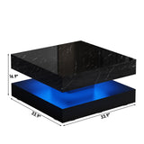 jiteentarou 33.9" LED Coffee Table with Storage, Modern High Glossy Living Room Table w/2 Drawers,Double-Layer Design Large Square Center Table for Living Room, Home, Office, Black Marble jiteentarou