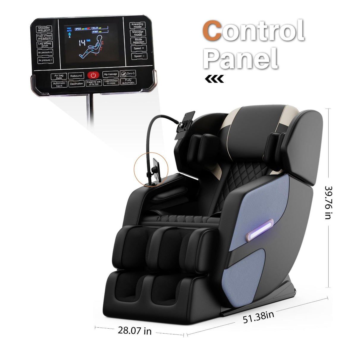 Massage Chair Full Body, Zero Gravity Massage Chair with Auto Modes, Airbag Massage, 6 Fix Point Rollers, Foot Massage, Heating, Touch Screen Controller, Home Relaxation Recliner with Massage, Blue Msutree