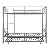 Metal Bunk Bed with Trundle Twin Over Twin Bunk Bed Frame with Ladder and Safety Rails for Kids Triple Metal Bunk Can be Divided into Two beds, Silver Bellemave