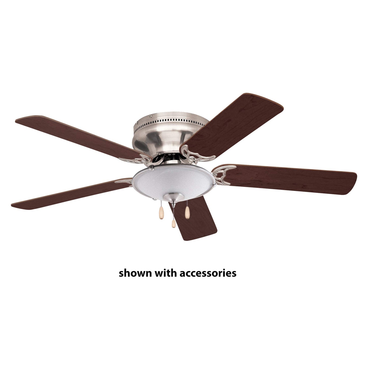 kathy ireland HOME Snugger Flush Mount Ceiling Fan | Indoor Fixture with Low Profile Design | 5 Reversible Blades with 3-Speed Motor and Pull Chain | Light Kit Adaptable, 52 Inch, Brushed Ste - WoodArtSupply