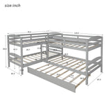 Bellemave L-Shaped Quad Bunk Bed with Trundle, Twin Over Twin, Gray, 4 Beds Bellemave